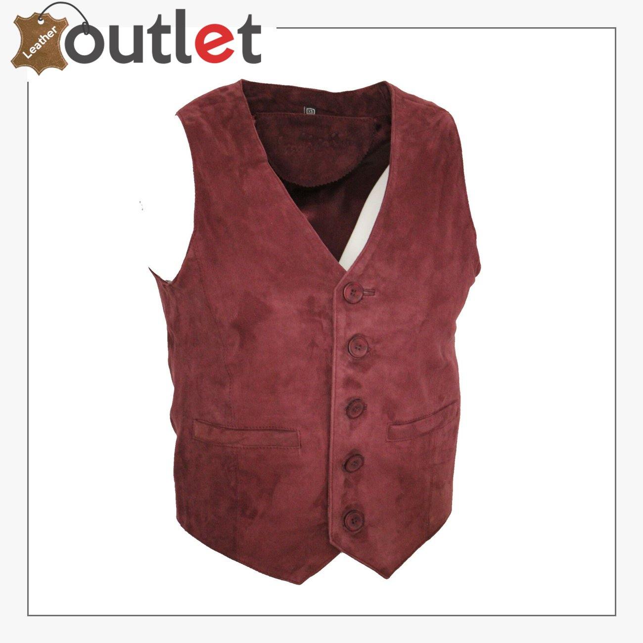 Men's Goat Suede Classic Smart Burgundy Leather Waistcoat - Leather Outlet