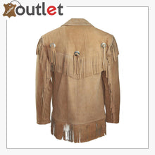 Load image into Gallery viewer, Men&#39;s New Beige Western Native American Suede Cow Leather Jacket - Leather Outlet
