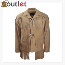 Load image into Gallery viewer, Men&#39;s New Beige Western Native American Suede Cow Leather Jacket - Leather Outlet
