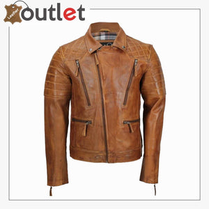 Men's Tan Sheep Leather Vintage Style Biker Fashion Casual Leather Jacket - Leather Outlet