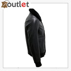 Men's A2 Black Sheep Napa Leather Bomber Jacket with Detachable Sheepskin Collar Leather Outlet