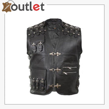 Load image into Gallery viewer, Men&#39;s Genuine Cow Leather Heavy Buckled Rocker Biker Motorcycle Vest
