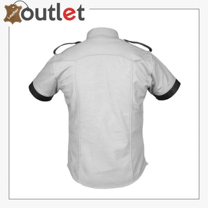 Men's Genuine Leather White Shirt Police Style