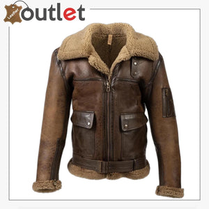 Men’s Military Jacket RAF Aviator Genuine Fur Shearling Leather Bomber Coat Leather Outlet