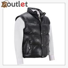 Load image into Gallery viewer, Men&#39;s Puffer Leather Black Casual Vest Leather Outlet

