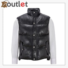 Load image into Gallery viewer, Men&#39;s Puffer Leather Black Casual Vest Leather Outlet
