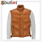 Men's Puffer Leather Brown Waistcoat Padded Lambskin Leather Casual Vest Leather Outlet