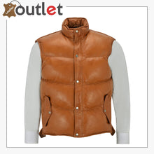 Load image into Gallery viewer, Men&#39;s Puffer Leather Brown Waistcoat Padded Lambskin Leather Casual Vest Leather Outlet
