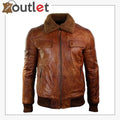 Mens B3 Bomber Rust Tan Brown Removable Fur Collar