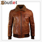Mens B3 Bomber Rust Tan Brown Removable Fur Collar