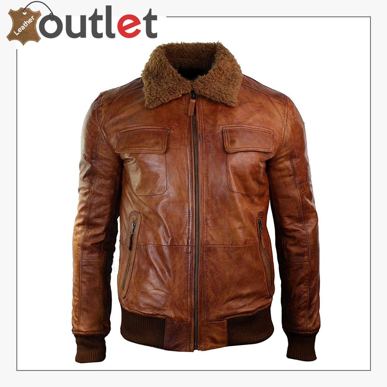 Mens B3 Bomber Rust Tan Brown Removable Fur Collar
