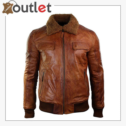 Mens B3 Bomber Rust Tan Brown Removable Fur Collar