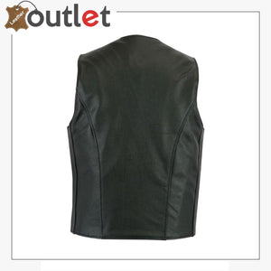 Mens Black Plain Real Leather Vest - Leather Outlet