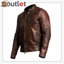 Laden Sie das Bild in den Galerie-Viewer, Mens Brown Cafe Racer Vintage Distressed Motorbike Leather Jacket - Leather Outlet

