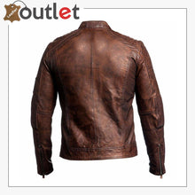 Laden Sie das Bild in den Galerie-Viewer, Mens Brown Cafe Racer Vintage Distressed Motorbike Leather Jacket - Leather Outlet
