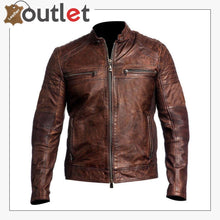 Laden Sie das Bild in den Galerie-Viewer, Mens Brown Cafe Racer Vintage Distressed Motorbike Leather Jacket - Leather Outlet
