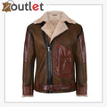 Mens Brown Crossover B3 Sheepskin Aviator Flying Leather Biker Jacket - Leather Outlet