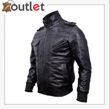 Load image into Gallery viewer, Mens Genuine Black Hooded Bomber Leather Jacket - Leather Outlet
