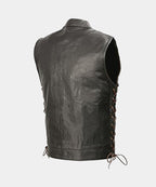 Men's Leather Club Style Vest Brown Side Laces Concealed Gun Pockets Leather Outlet