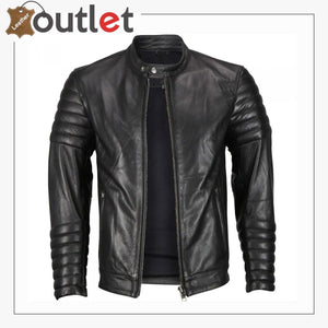 Mens Moto Snap Collar Biker Fashion Leather jacket - Leather Outlet