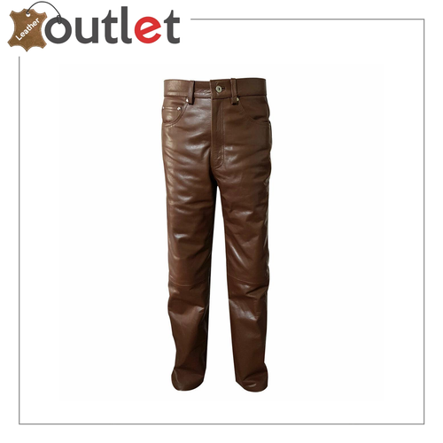 Men's real cowhide leather pant black