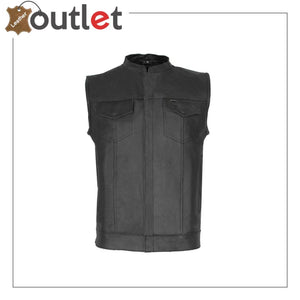 Mens Real Leather Anarchy Motorcycle Leather Vest - Leather Outlet