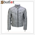 Mens Real Leather Antique Wash Retro Vintage Style Biker Jacket Slim Fit Bomber