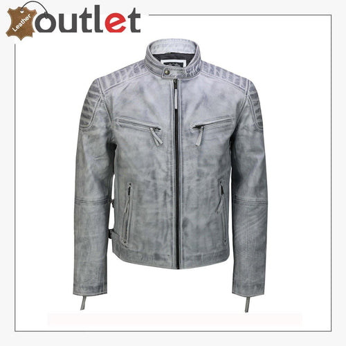 Mens Real Leather Antique Wash Retro Vintage Style Biker Jacket Slim Fit Bomber