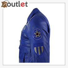 Load image into Gallery viewer, Mens Real Leather Blue Bomber Badge Air Force Pilot Flying Jacket
