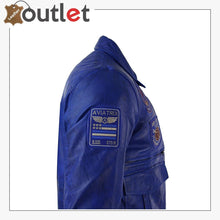 Load image into Gallery viewer, Mens Real Leather Blue Bomber Badge Air Force Pilot Flying Jacket
