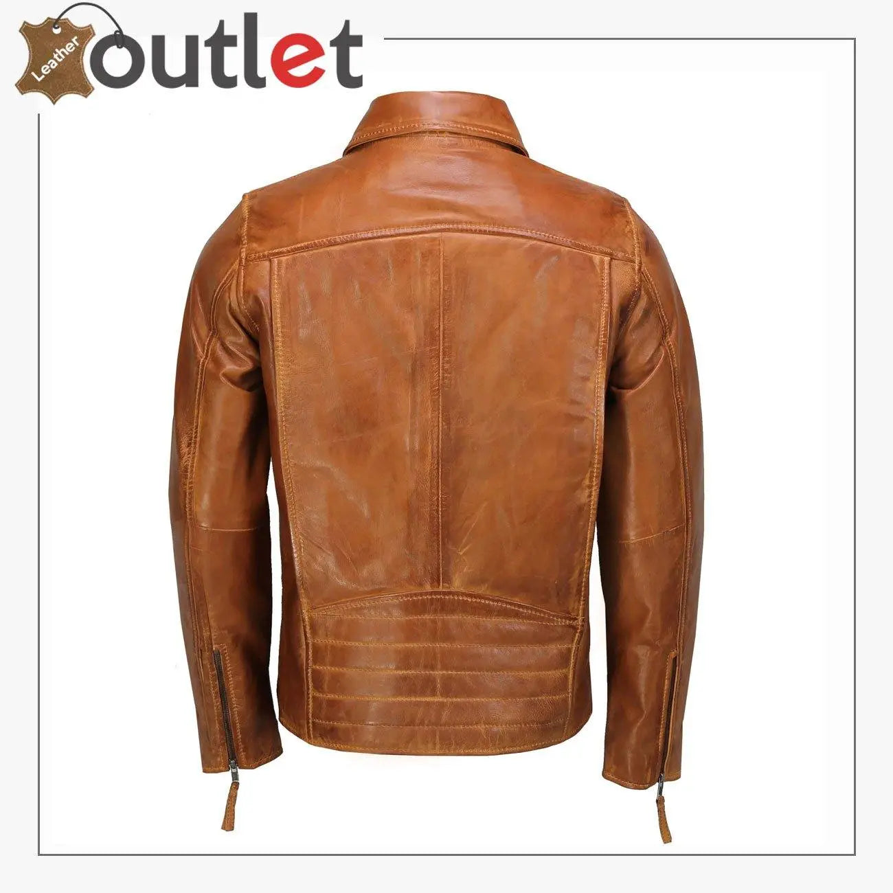 Classic Collar Retro Zip Up Biker Style Smart Slim Fit Mens Real Leather Jacket - Leather Outlet