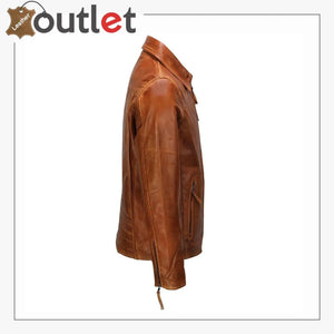 Classic Collar Retro Zip Up Biker Style Smart Slim Fit Mens Real Leather Jacket - Leather Outlet