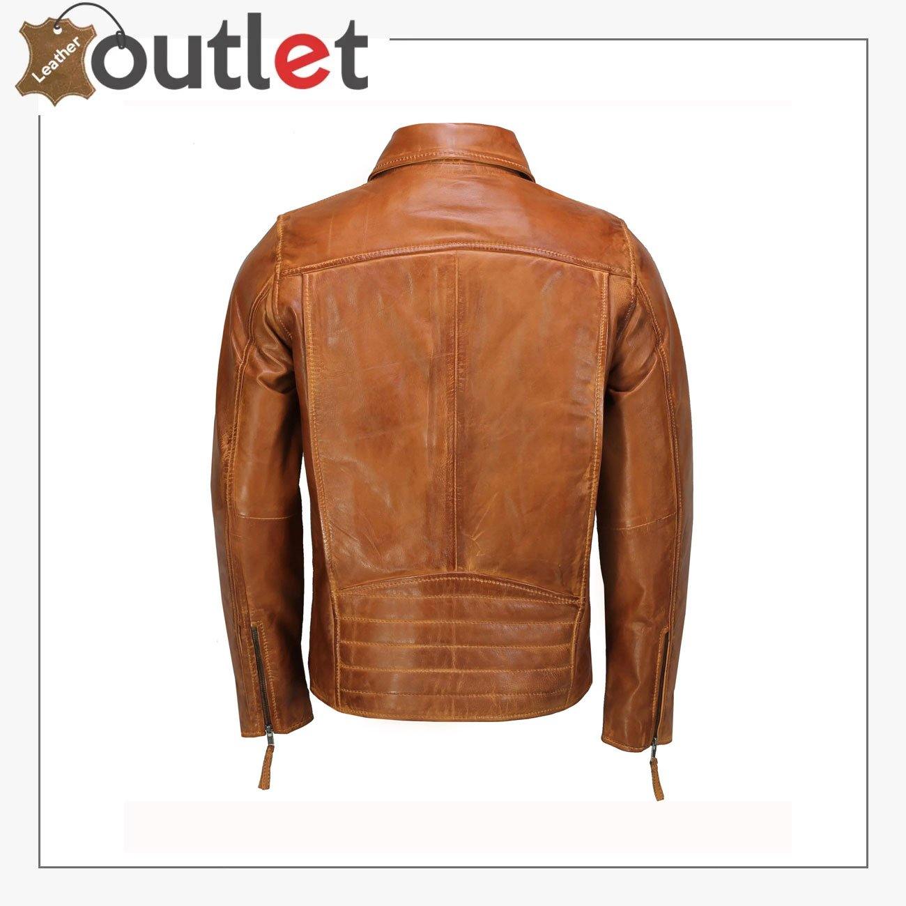 Mens Real Leather Jacket Classic Collar Retro Zip Up Biker Style Smart Slim Fit