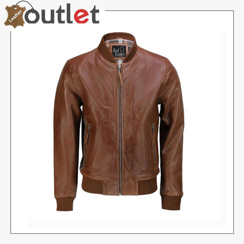 Mens Tan Soft Real Leather Smart Casual Vintage Bomber Biker Style Jacket