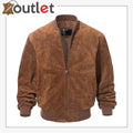 Mens Vintage Leather Baseball Bomber Jacket