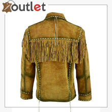 Load image into Gallery viewer, Mens Western Cowboy Brown Suede Leather Jacket Shirt With Fringe - Leather Outlet
