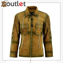 Load image into Gallery viewer, Mens Western Cowboy Brown Suede Leather Jacket Shirt With Fringe - Leather Outlet
