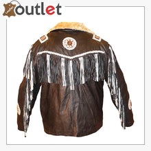 Load image into Gallery viewer, Mens Western Cowboy Fringed &amp; Beaded Real Leather Jacket
