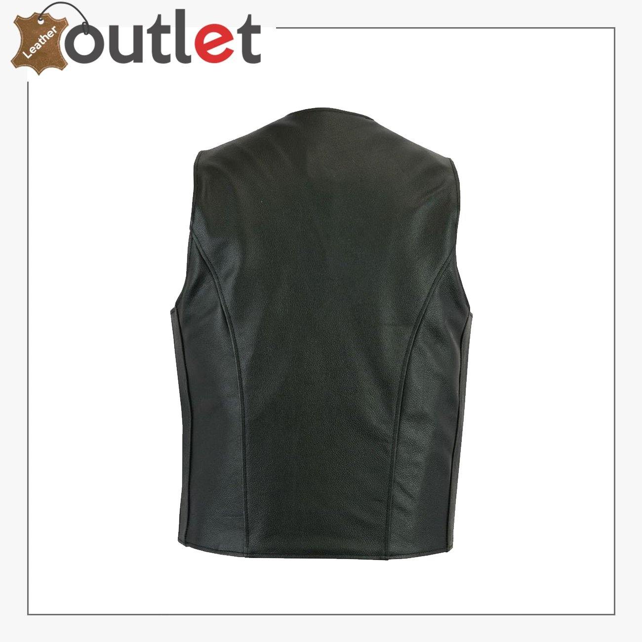 Mens Black Plain Real Leather Vests