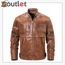Load image into Gallery viewer, Mens Fashion Leather Motorcycle Jacket Brown Biker Stand Collar
