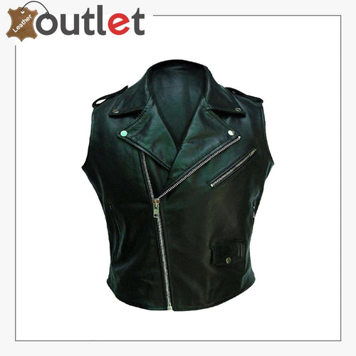 Motorcycle Mens Genuine Leather Biker Vest