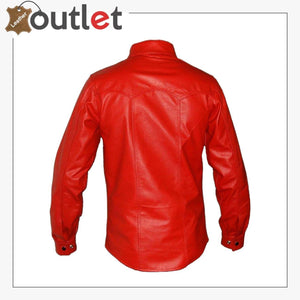 Red Mens Genuine Leather Red Police Shirt