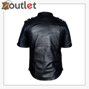 Handmade Mens Real Leather Black Police Shirt for Sale