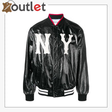 Load image into Gallery viewer, Womens Leather bomber jacket with NY Printed - Leather Outlet
