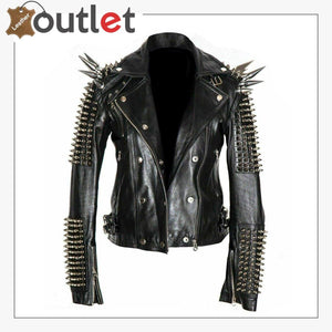 New Handmade Mens Black Fashion Studded Punk Style Leather Jacket