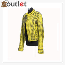 Load image into Gallery viewer, New Handmade Women&#39;s Yellow Fashion Studded Punk Style Leather Jacket
