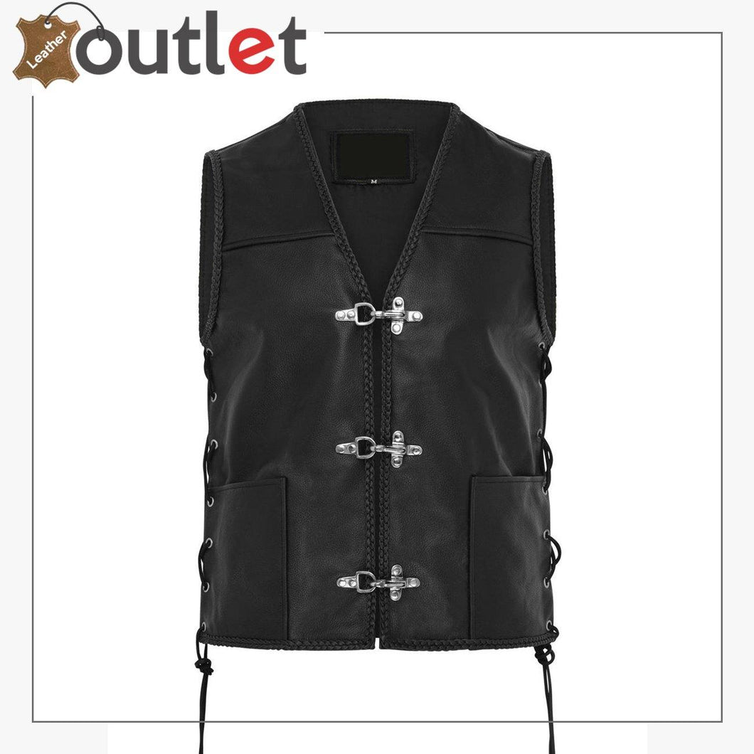 New Mens Leather Waistcoat Biker Vest - Leather Outlet