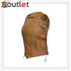 Womens Brown New Motorcycle Biker Soft Leather Vest Waistcoat