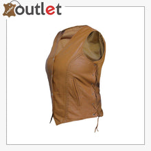 Load image into Gallery viewer, Womens Brown New Motorcycle Biker Soft Leather Vest Waistcoat
