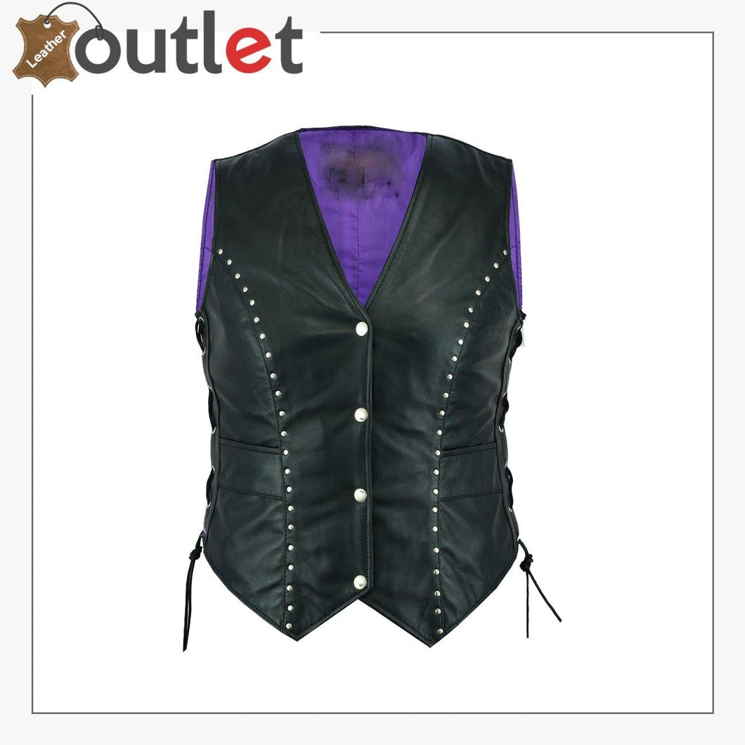 New Style Motorcycle Biker Ladies Women Leather Vest Waistcoat